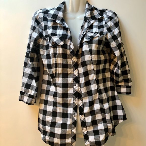 3/4 sleeve fitted plaid shirt - Picture 1 of 2